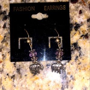 🔥 5/$50 Elephant silver tone earrings w/flowers & purple beads free boho people